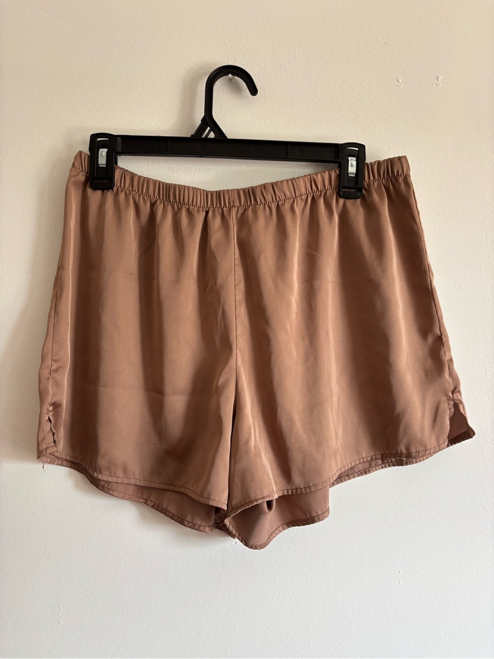 stars above Satin Elastic-Waist Shorts in Taupe Brown